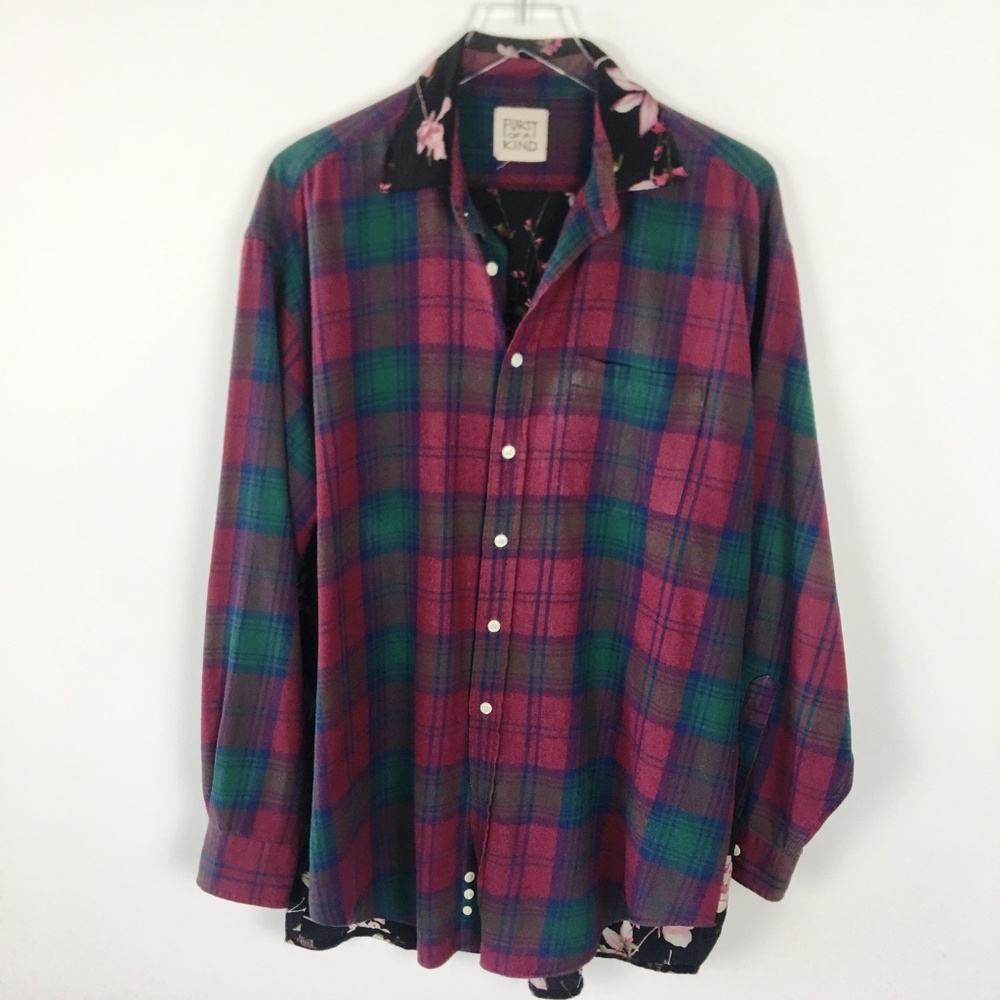 LF Furst of a Kind Plaid Floral Button-Up Top